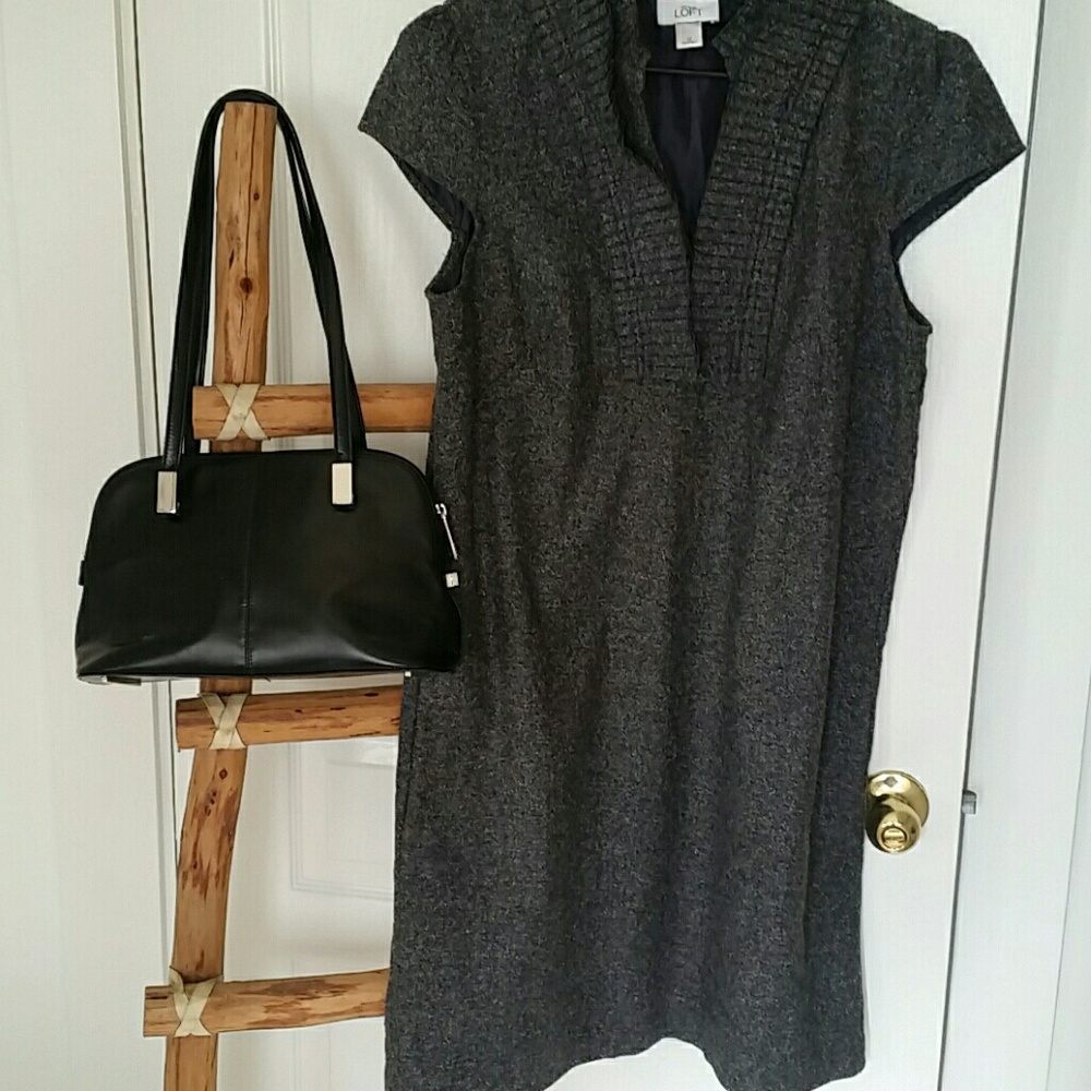 LOFT blk tweed wool sheath